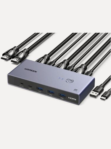 Изображение товара Переключатель UGREEN 25961, 2 в 1, HDMI 2.1, KVM, 8K, 60 Гц, с контроллером