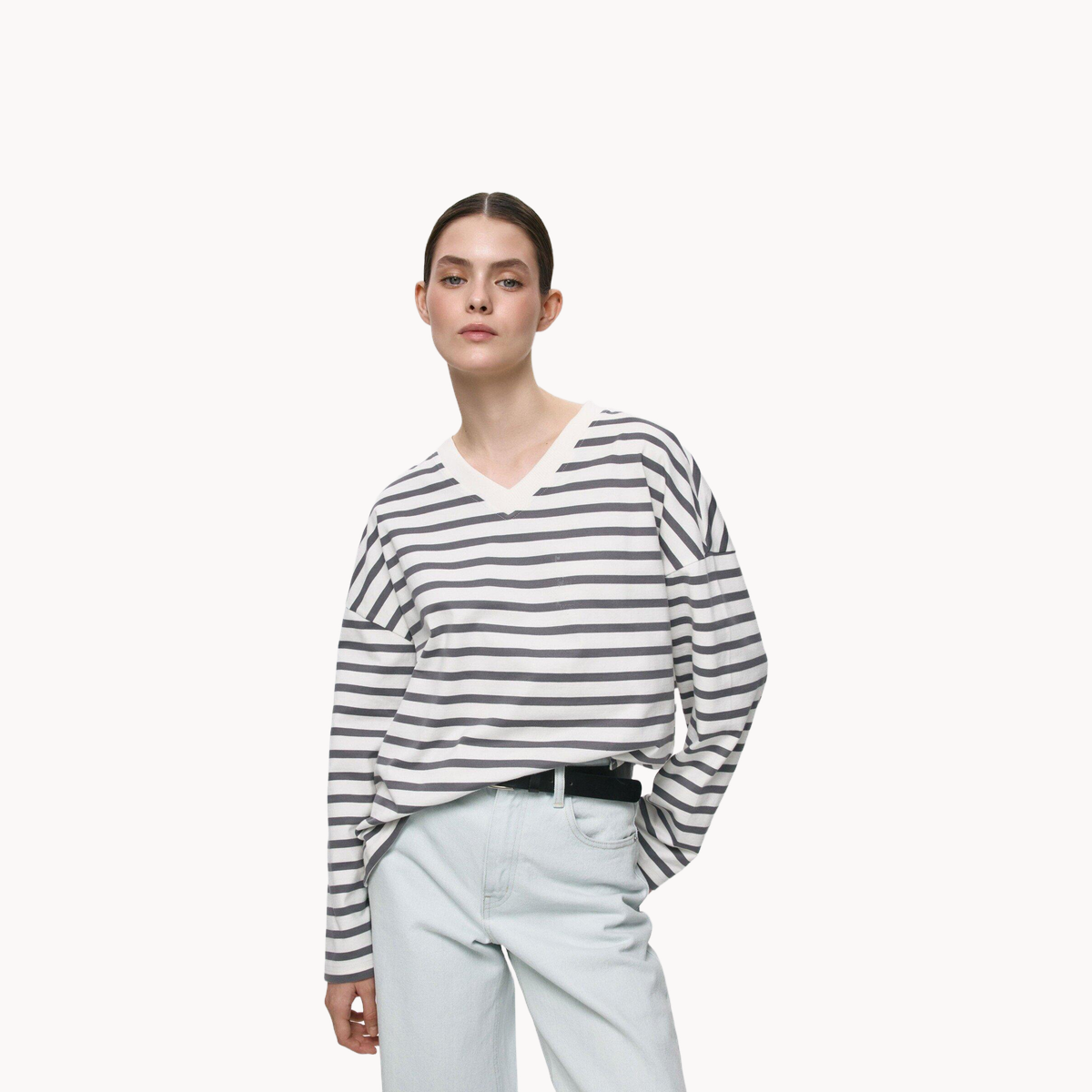 Лонгслив Sela ANNA, размер XS INT, , серый графика мелкая