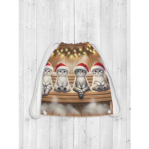 Сумка рюкзак-мешок для обуви и вещей с принтом Котики в шапочках 38x40см JoyArty 1484₽