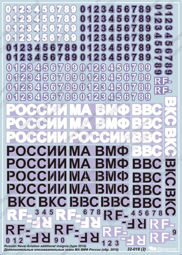 Деколь дополнительные опознавательные знаки ВВС России (образца 2010 года) 1/32 Бегемот 32-018