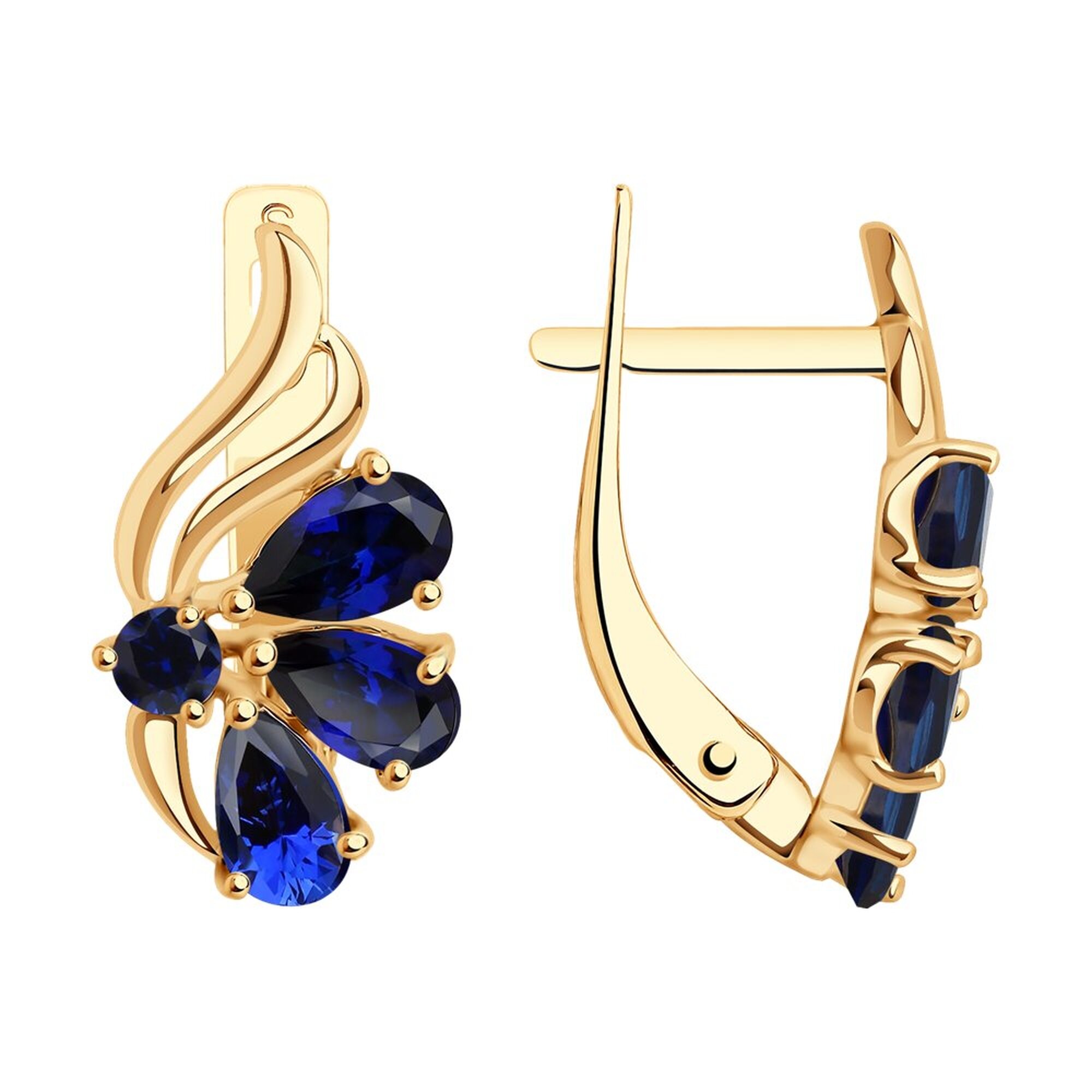 Серьги, красное золото, 585 проба, корунд