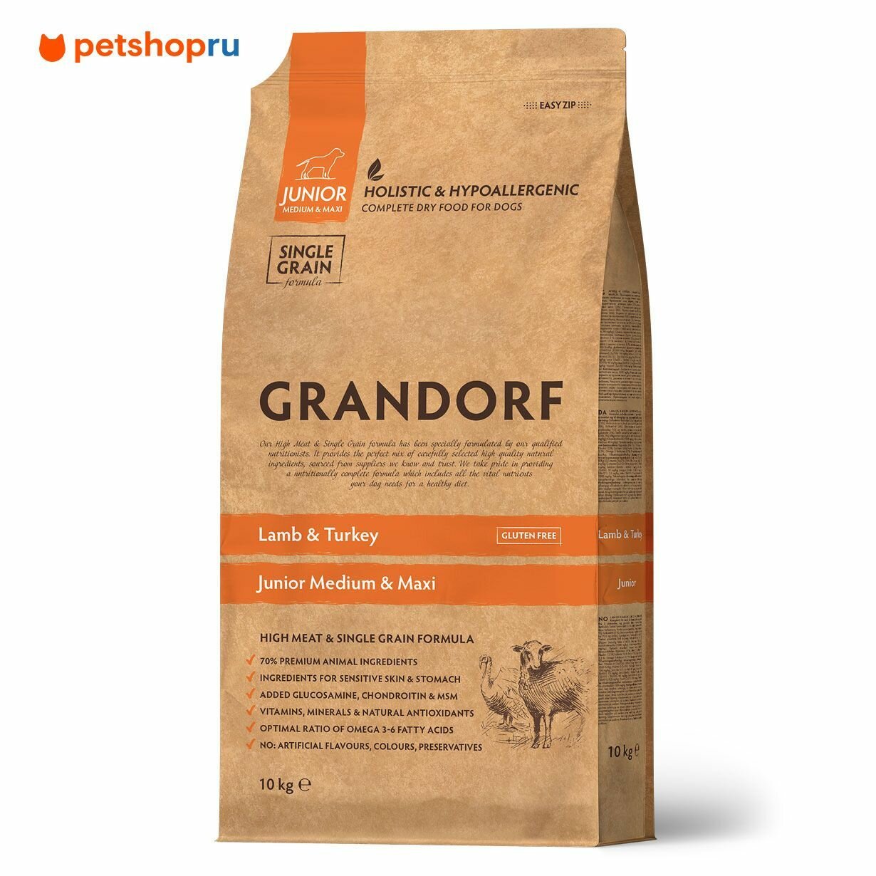 Корм Grandorf ягненок с индейкой для юниоров всех пород, 10 кг