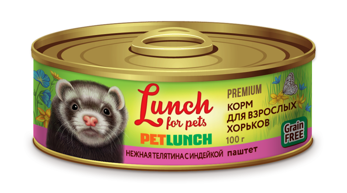 Влажный корм для взрослых хорьков Petlunch Нежная Телятина с индейкой паштет консервы 100гр * 6шт