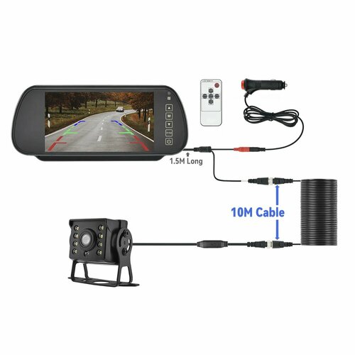 MJDOUD 7-дюймовая Автомобильная камера заднего вида с зеркальным монитором резервная камера 7-дюймовый TFT ЖК HD экран зеркало заднего вида для парковки универсальное 701H-CL-MBUS-10M 3411₽