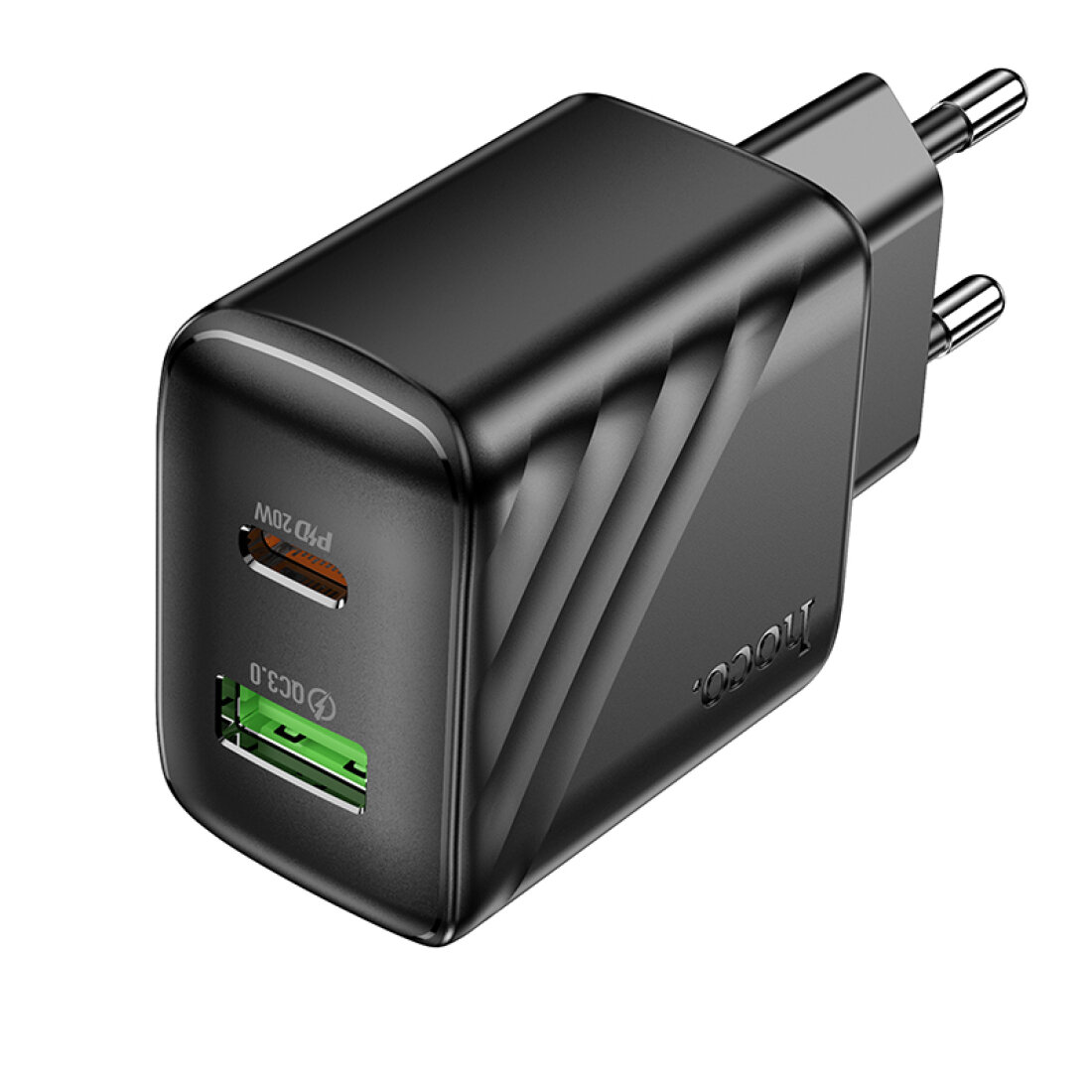 Сетевое зарядное устройство, 1 USB 3.0 QC+1 PD 20W (CS25A), HOCO, черный — фото 1