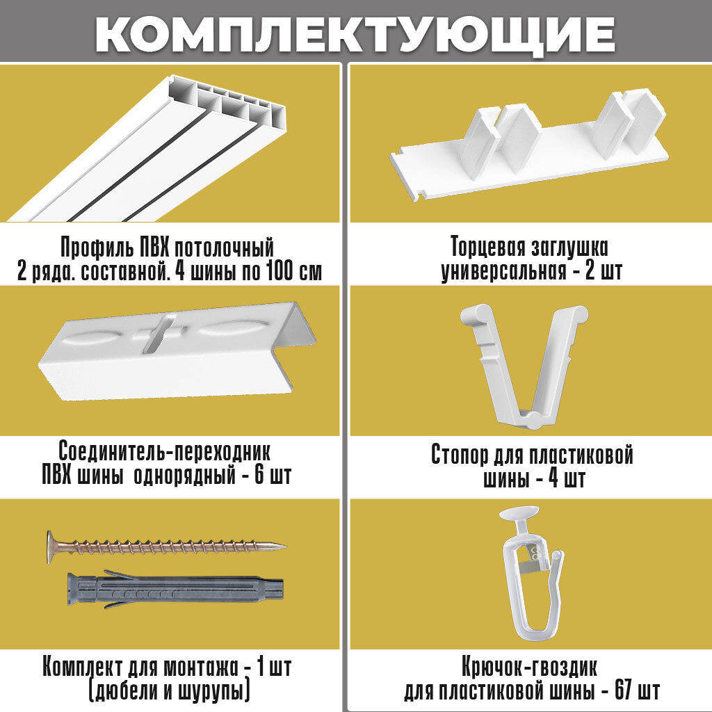 Карниз для штор потолочный ORNETTA двухрядный составной 400 см длинна пластик — фото 1