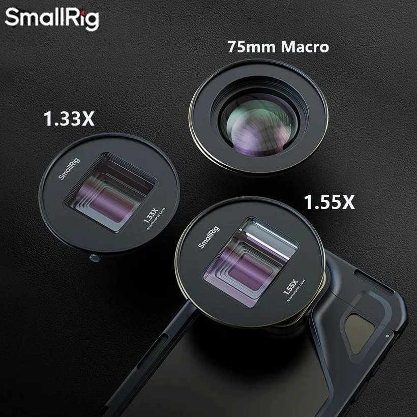 Анаморфотный объектив Smallrig 1,33x 1,55x и макрообъектив 75 мм для мобильного телефона (T-образное крепление) для киносъемки или макросъемки, 75mm Macro Lens