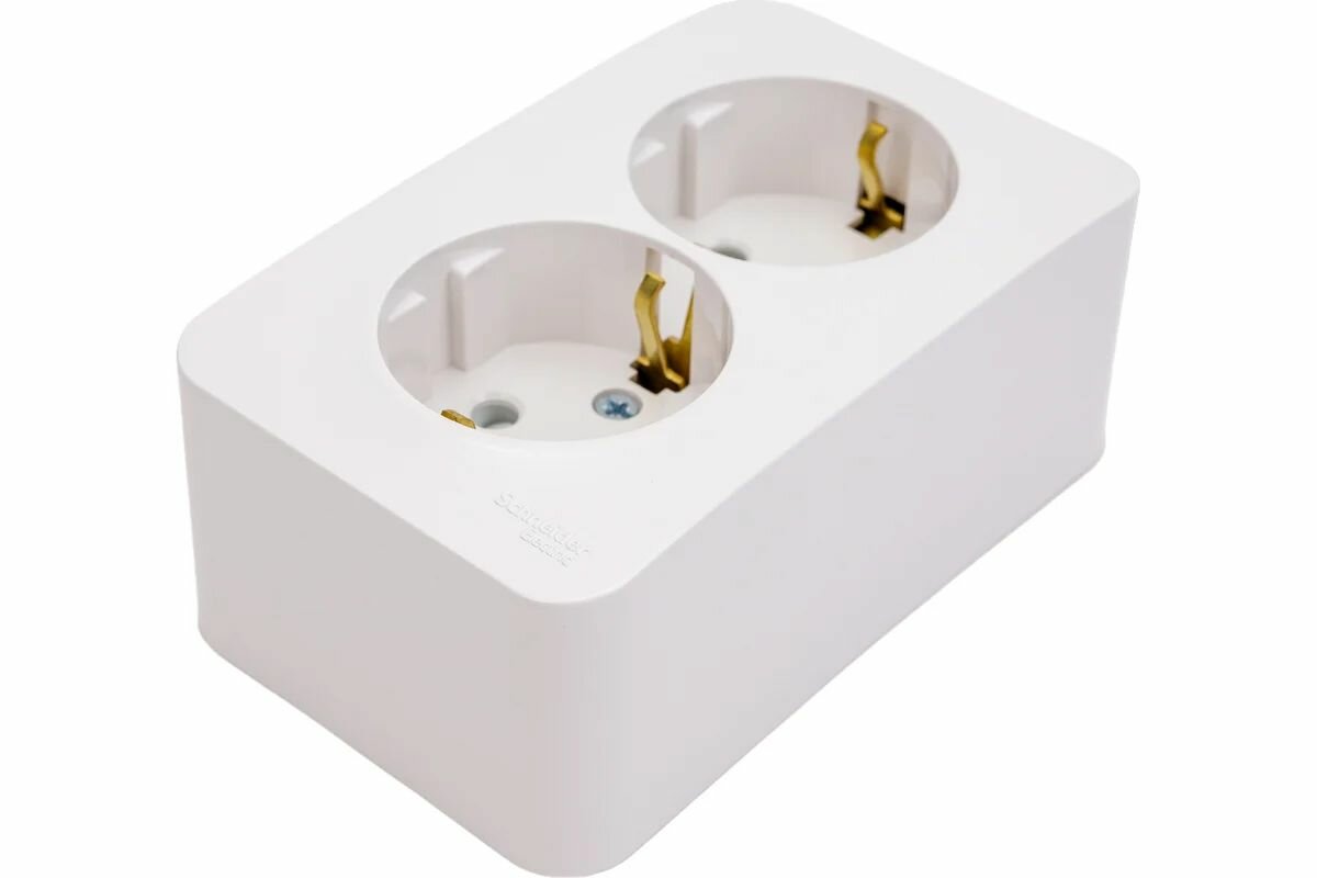 Розетка двойная открытой установки с заземлением с защитными шторками белая, изол. Пластина, 2П, IP20 16А, BLANCA, System Electric