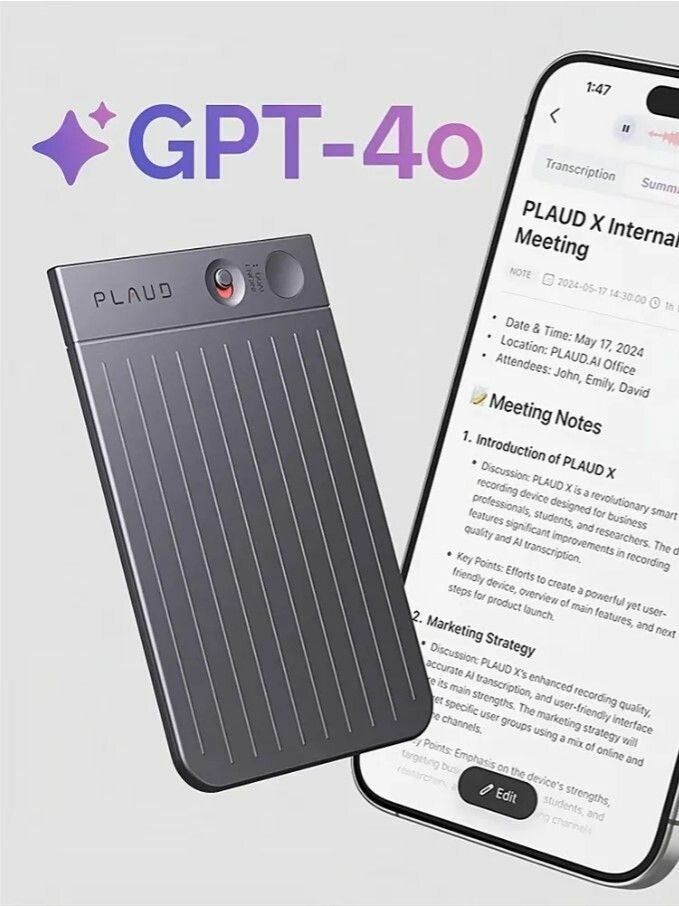 Цифровой диктофон Plaud Note 64Gb с поддержкой ChatGPT, Black