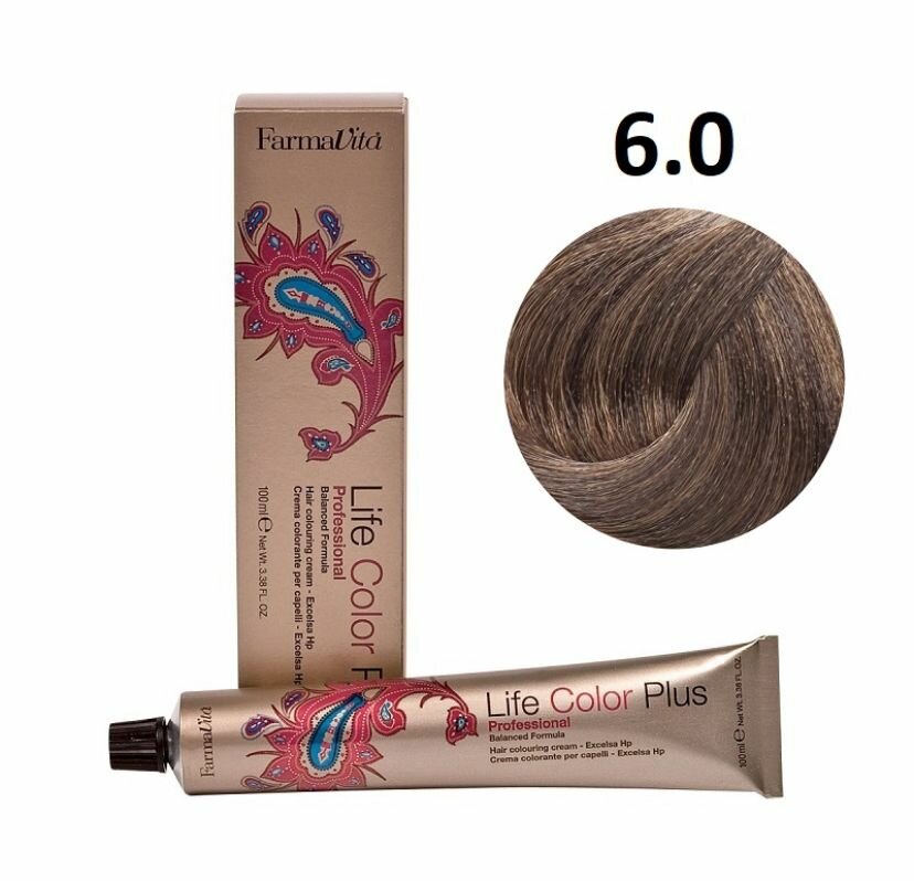 Крем-краска для волос Farmavita Life Color Plus 6.0 темный блондин, 100 мл