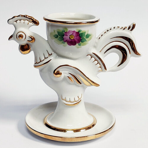 Изображение товара Подставка для яйца фарфоровая (Петушок) надглазурная ручная роспись Россия.