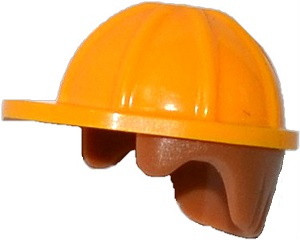 Minifigure, Headgear Helmet Construction with Molded Medium Nougat Hair Pattern, 16175pb02 Bright Light Orange U