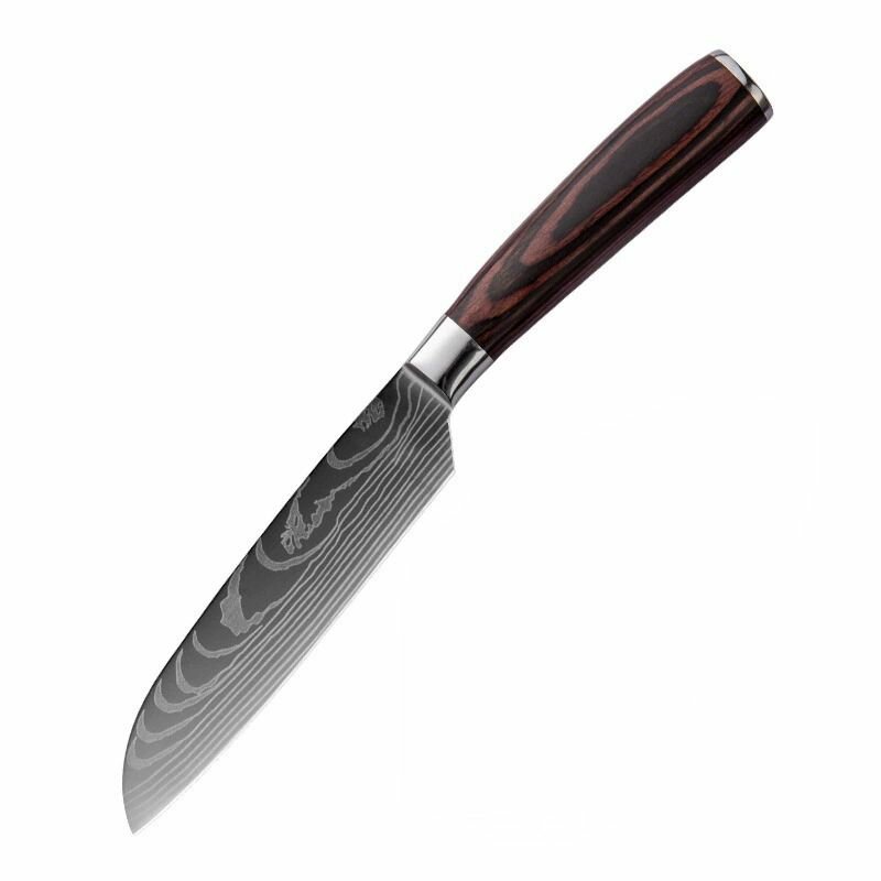 Японский кухонный нож Сантоку (13 см, трехслойная сталь, рукоять PAKKA WOOD)