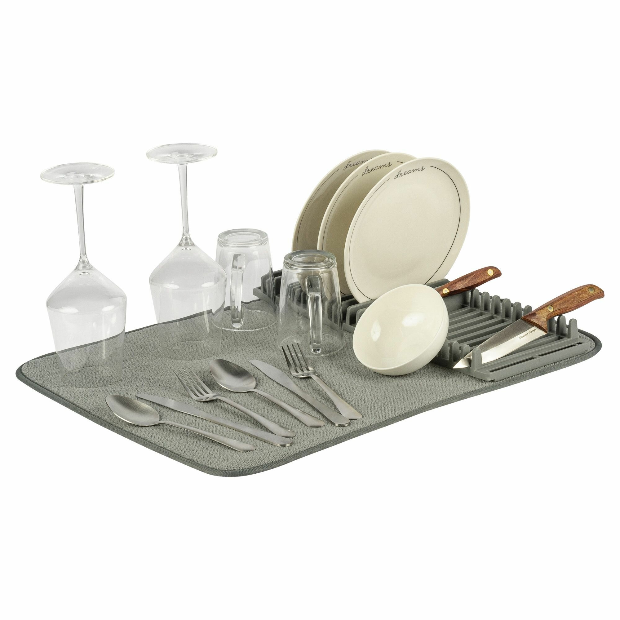 Картинки Коврик для сушки посуды с фиксатором для тарелок и кухонной утвари / Сушилка-коврик