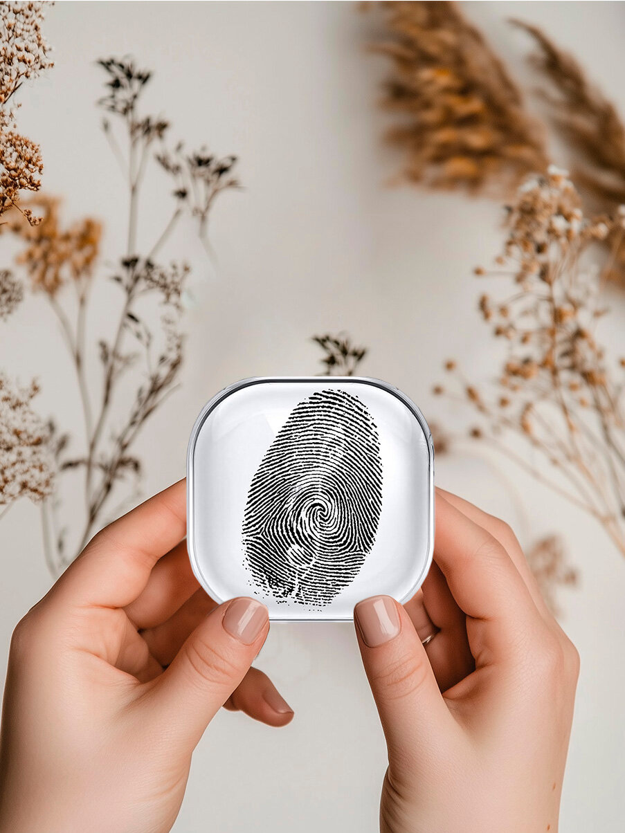 Чехол на Samsung Galaxy Buds Pro / 2 / 2 Pro / Live / FE с принтом "Отпечаток пальца" прозрачный — фото 1