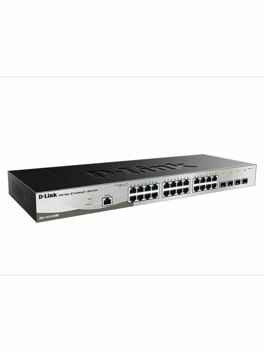 Управляемый L2 коммутатор D-Link DGS-1210-28/ME/B с 24 портами 10/100/1000Base-T и 4/1000Base-X SFP