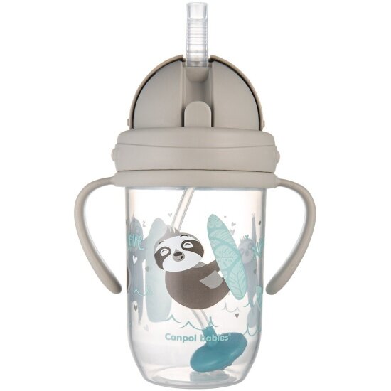 Поильник Canpol Babies 56/606_grey Exotic Animals непроливайка с трубочкой и утяж 270мл от 6 мес серый