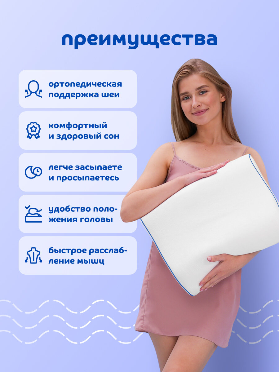 Комплект из 2х подушек ортопедических для сна 46х36 Memory для шеи анатомических с валиками — фото 1