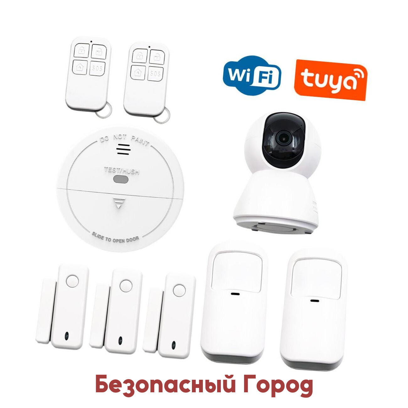 Wi-Fi TUYA камера видеонаблюдения с пожарной сигнализацией Страж Аларм-Видео (8W) (F89128HO) с 2мя датчиками движения, 3мя датчиками открытия дверей