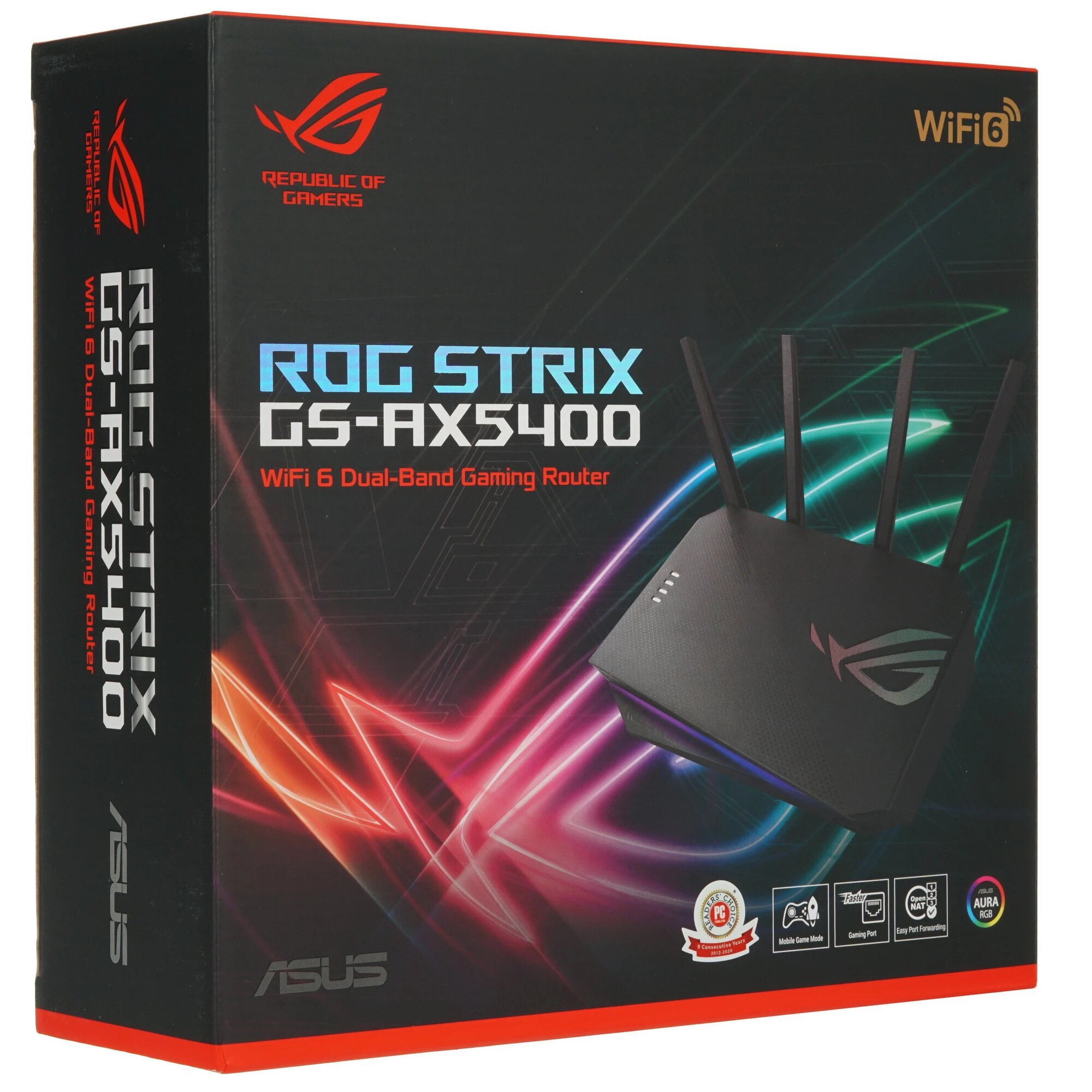 Wi-Fi роутер ASUS ROG Strix GS-AX5400 скоростной игровой маршрутизатор стандарта Wi-Fi 6, обеспечивающий пропускную способность беспроводного подключения на уровне 5400 Мбит/с