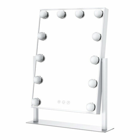 Зеркало для макияжа гримерное с подсветкой, 12 LED-ламп, 3 режима свечения, размер 29х38 см, работа от сети 220V, цвет белый, BRABIX, 609336