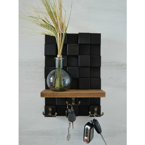 Ключница настенная деревянная с полкой RichWoodArt цвет серо-синийкоричневый 28x19x95см 4800₽