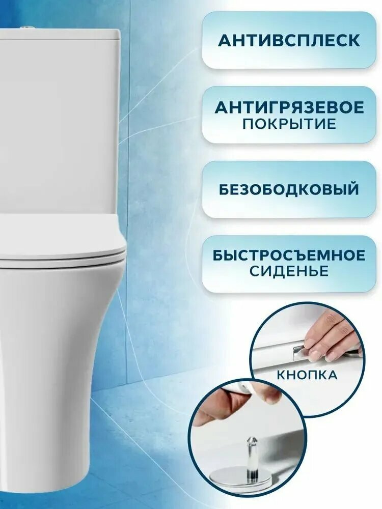Унитаз компакт торнадо напольный безободковый Bau Spectrum squar Hurricane-5, усиленное быстросъемное сиденье дюропласт микролифт — фото 1