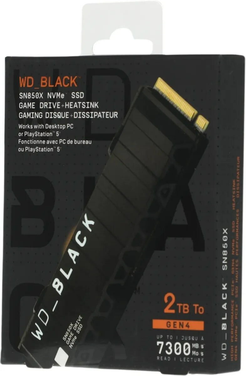 2 ТБ Твердотельный накопитель Western Digital WD Black SN850X 7300 Мб/с M.2 WDS200T2X0E, для PS5 — фото 1