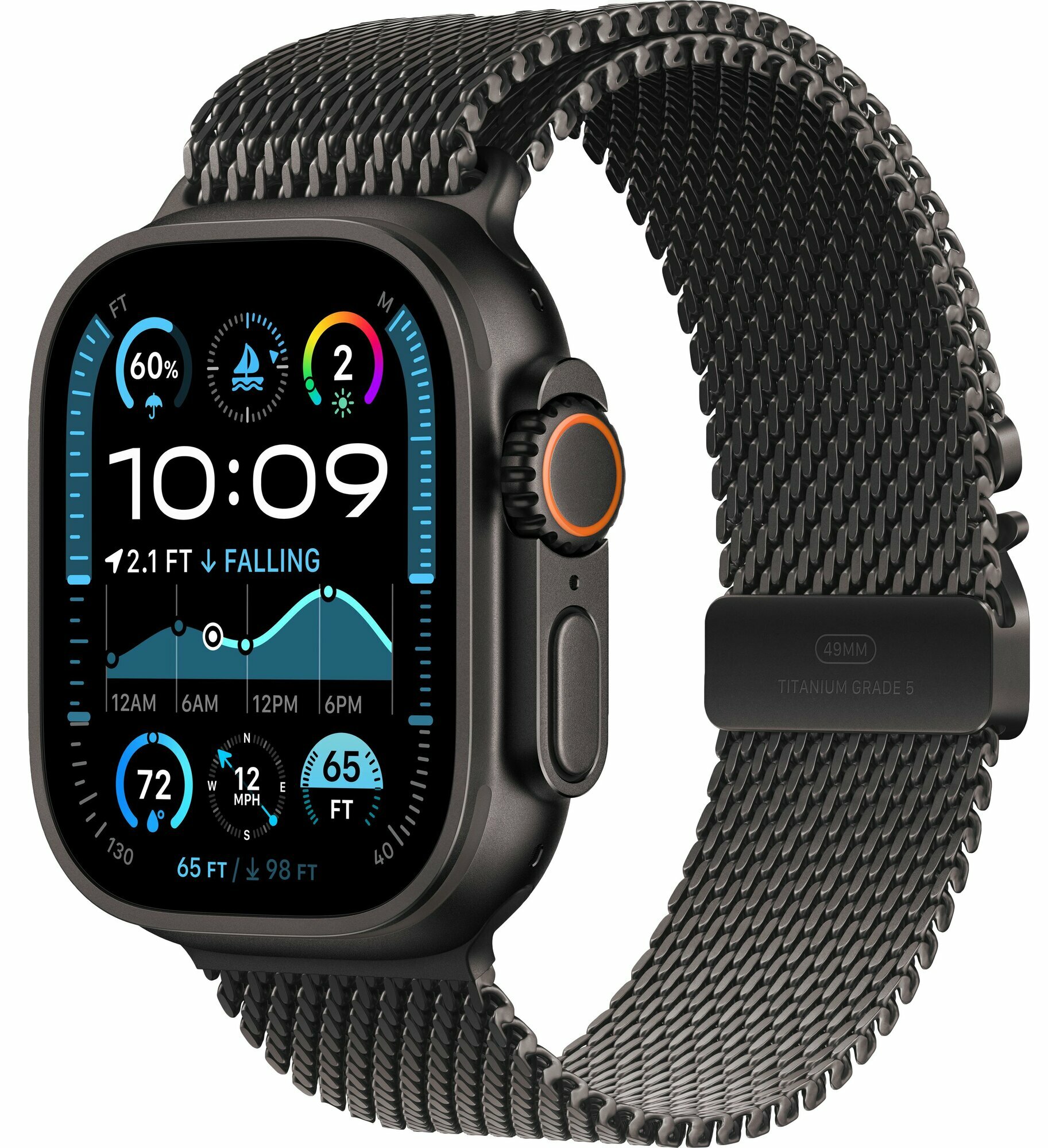 Умные часы Apple Watch Ultra 2 49 мм (2024) Black Titanium Case GPS + Cellular, Milanese Loop, размер ремешка L