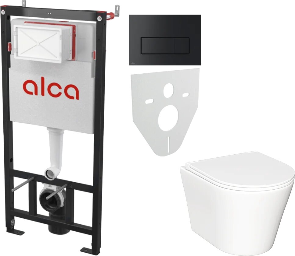 Комплект 2 в 1 Унитаз подвесной Ceramicanova Forma CN3011 / Инсталляция с кнопкой AlcaPlast AM101/1120-4:1 RU M578-0001 цвет черный