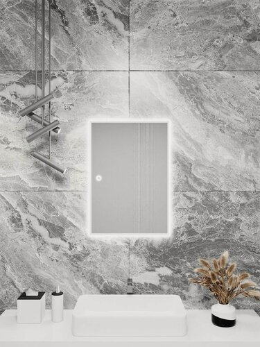 Изображение товара Зеркало настенное 70х40 см. BLX MIRROR с подсветкой в ванную сенсорное в алюминиевой раме, Белое