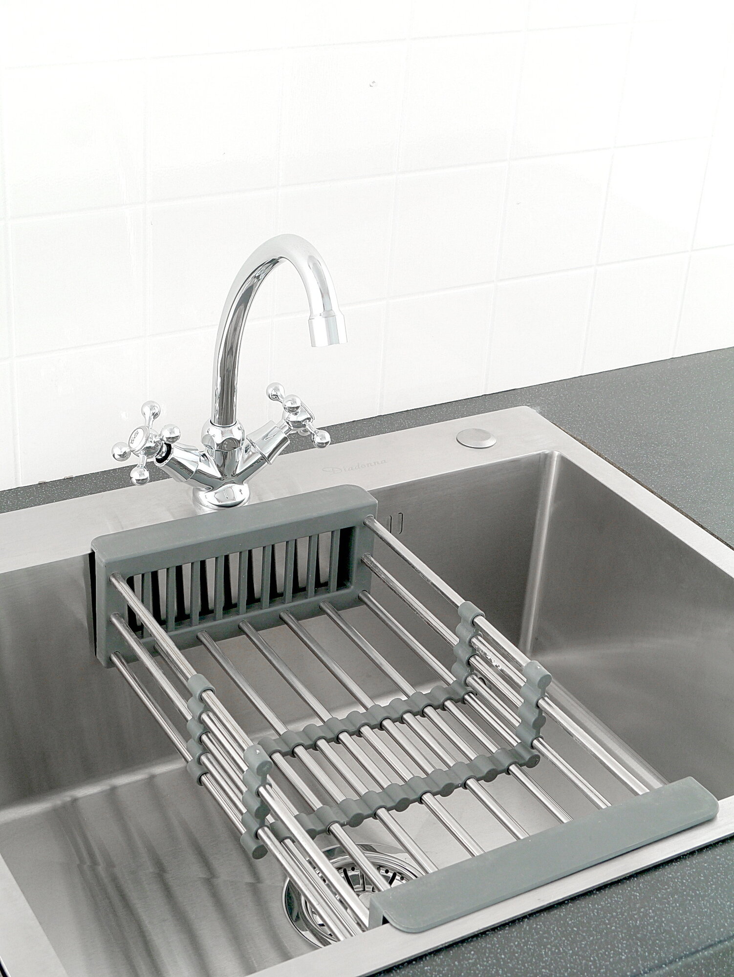 Сушилка для посуды Diadonna, нержавеющая сталь, серая, 42 см — фото 1