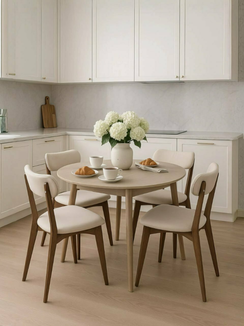 Стулья для кухни SANYAK комплект 4 шт деревянные мягкие со спинкой для обеденной зоны, велюр, Бежевый