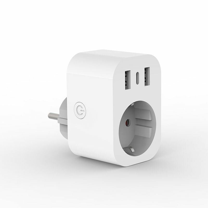 Умная евровилка Tuya 3680 Вт, с Wi-Fi модулем, USB-портом, IP44, белая — фото 1