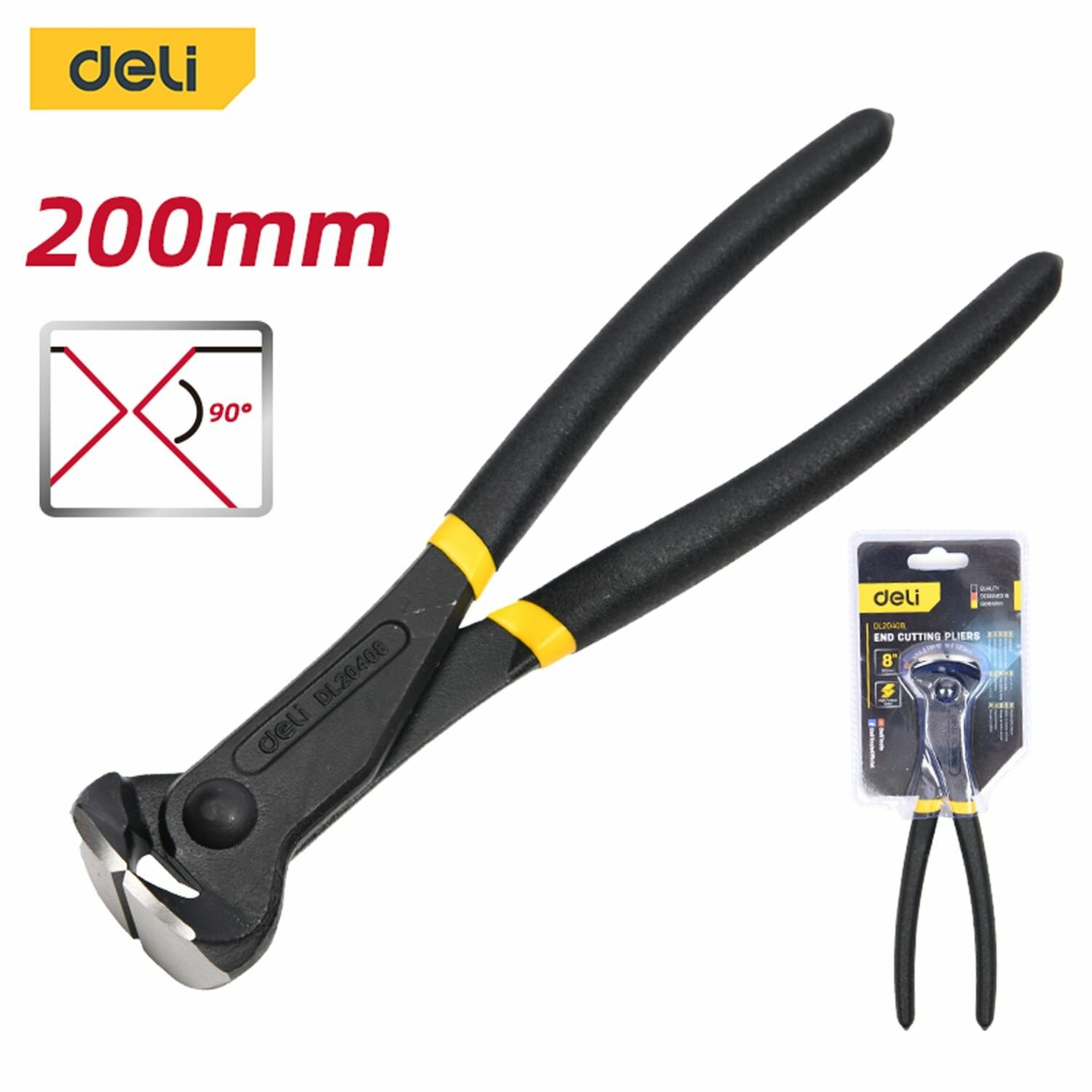 Кусачки торцовые 200мм Deli DL20408 (обливная противоскользящая рукоять)