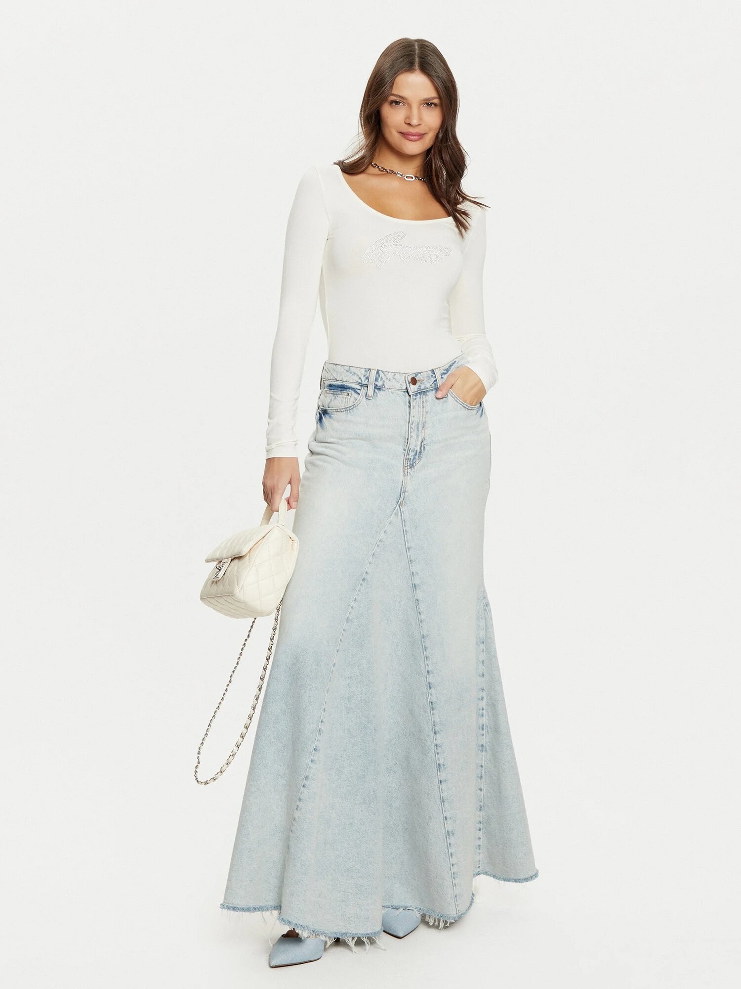 Юбка GUESS PANELED MAXI SKIRT, , размер 28 JEAN, серый — фото 1