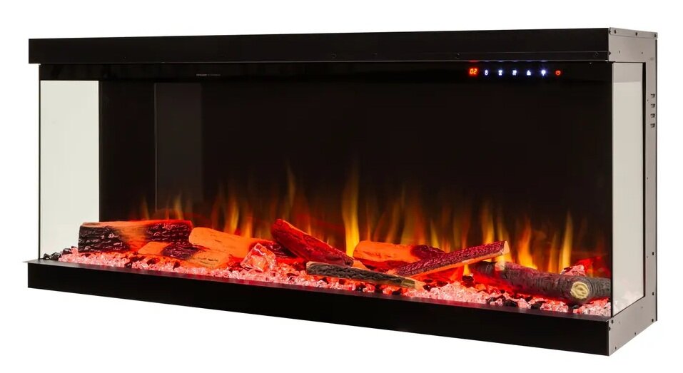 Электрокамин RealFlame Onyx 50 с трехсторонним обзором, обогрев, разноцветное пламя