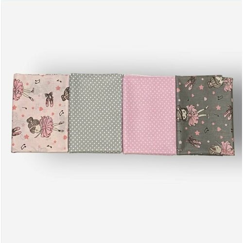 Ткань для шитья хлопок Балеринки и мелкий горошек 75х50см 4шт.