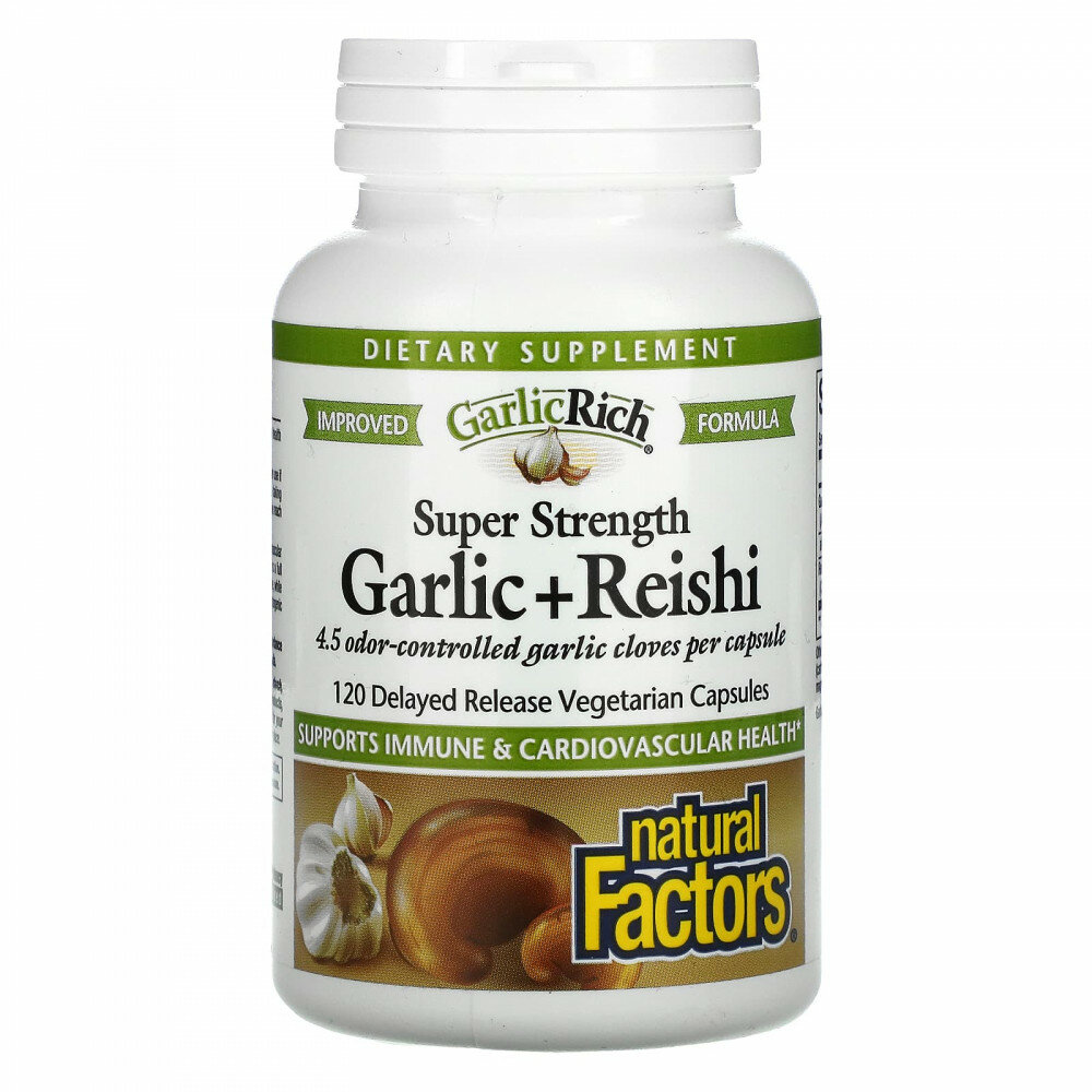 Natural Factors, GarlicRich®, суперсильный чеснок и рейши, 120 вегетарианских капсул с отсроченным высвобождением