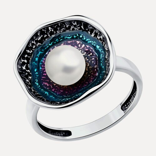Изображение товара Кольцо, серебро, 925 проба, чернение, эмаль, жемчуг