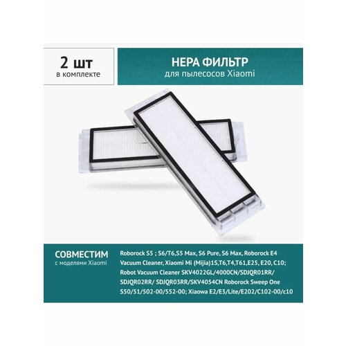 Нера Фильтр 2шт для робота-пылесоса Roborock S5, S6, E4, Vacuum Cleaner, 1S, s502-02; Xiaowa E2, E3, E4, E5