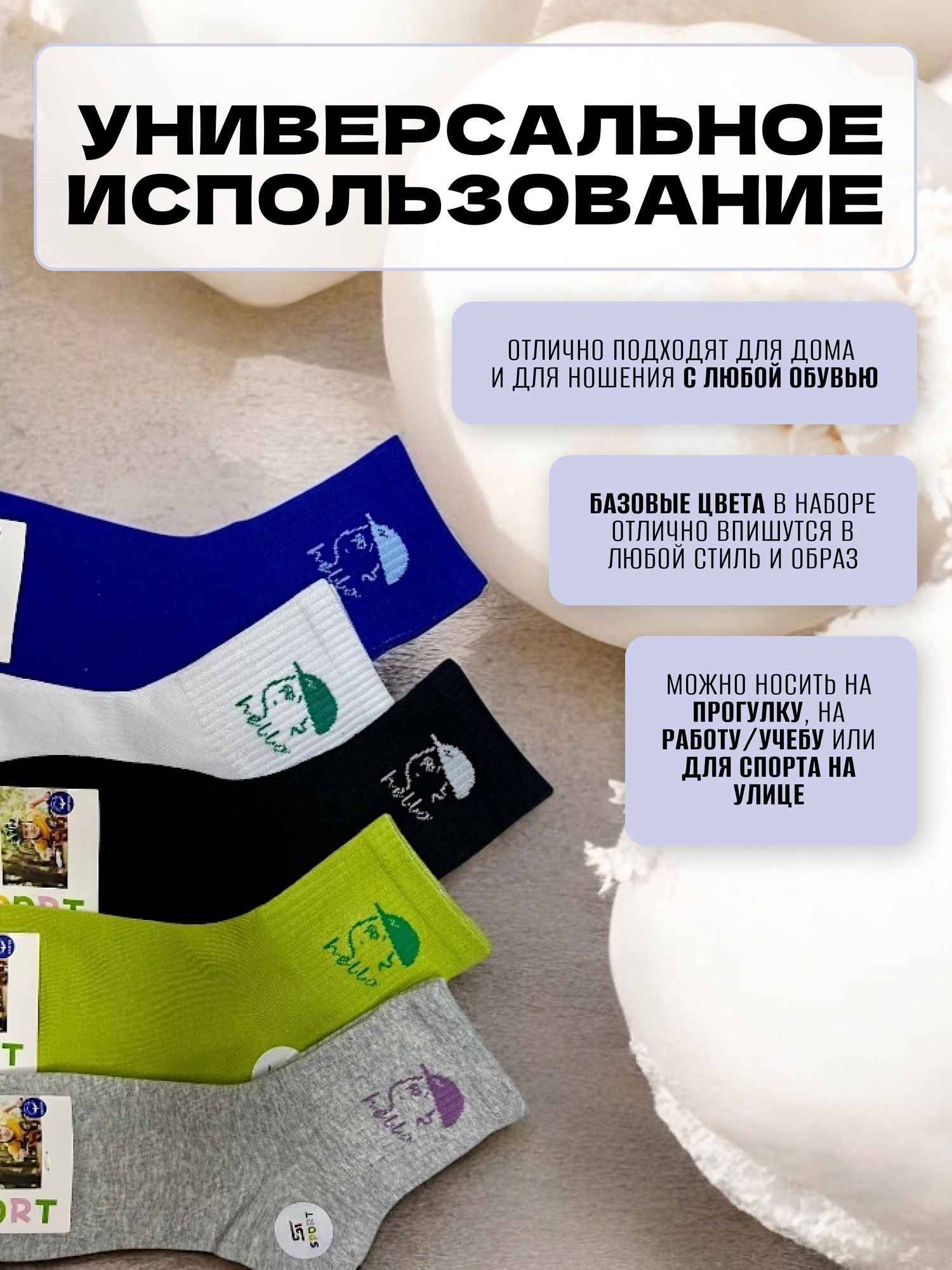 Носки Спортивные подростковые, 5 пар, размер 31-34, черный, белый, серый, зеленый, синий — фото 1