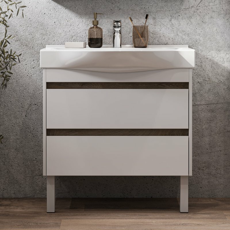 Тумба с раковиной AQUATON Нортон 80 подвесная белый глянец