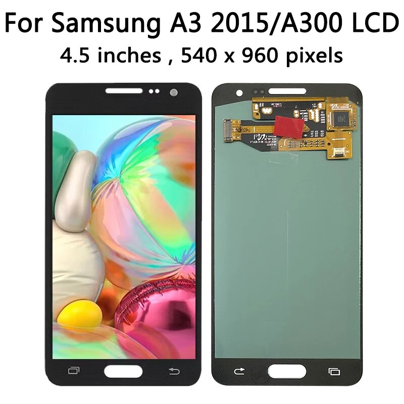 4,5 "Новый ЖК-дисплей A3 для SAMSUNG A300, ЖК-дисплей, сенсорный экран A3 2015 A300H A300F, сменный сенсорный экран с цифровым преобразователем, Black NO Frame — фото 1