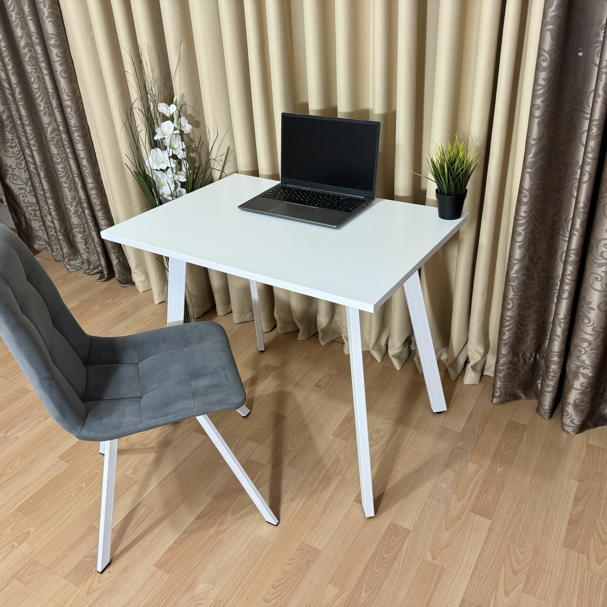 Письменный стол Ник Белый 90*60 см. Белые ножки — фото 1