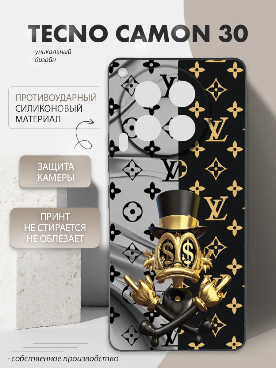 Чехол Le Nuance, для Tecno Camon 30, силикон/полиуретан, черный, с принтом