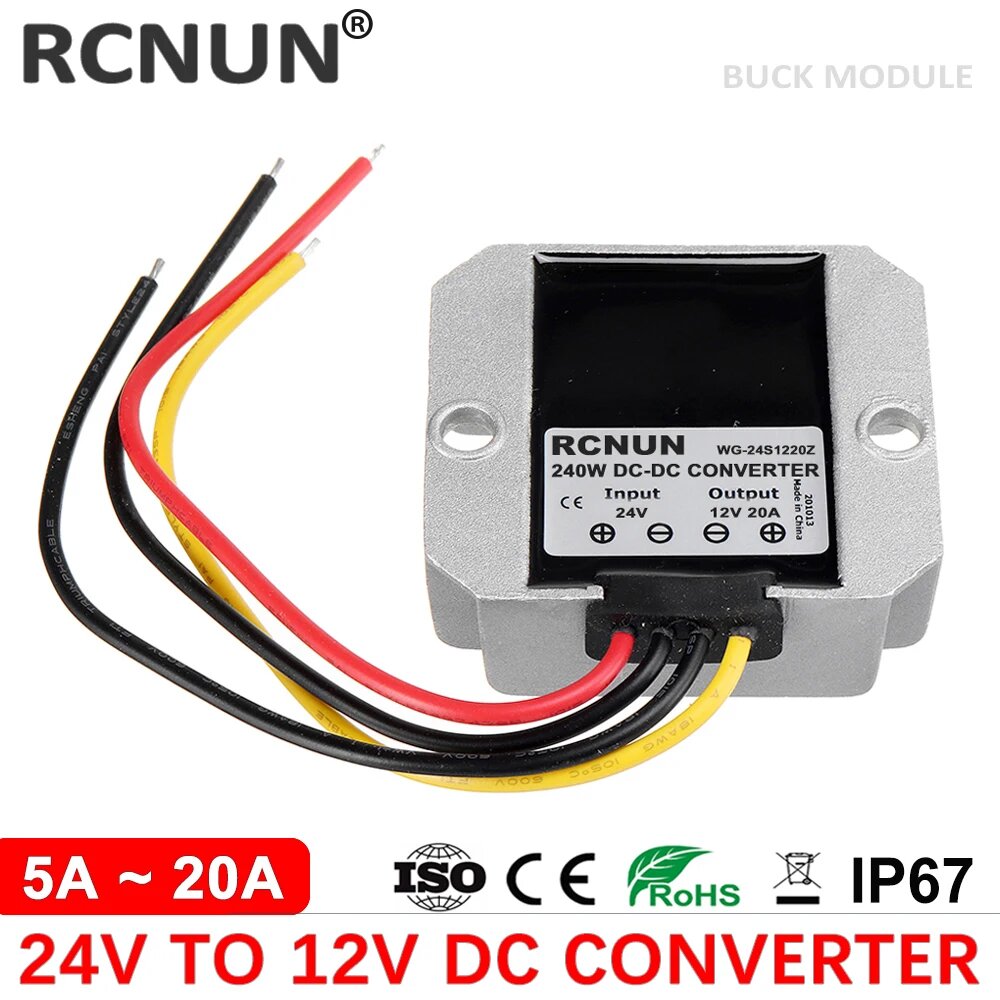 RCNUN Преобразователь 24В в 12В 20А, 20A, 24 В, 12V