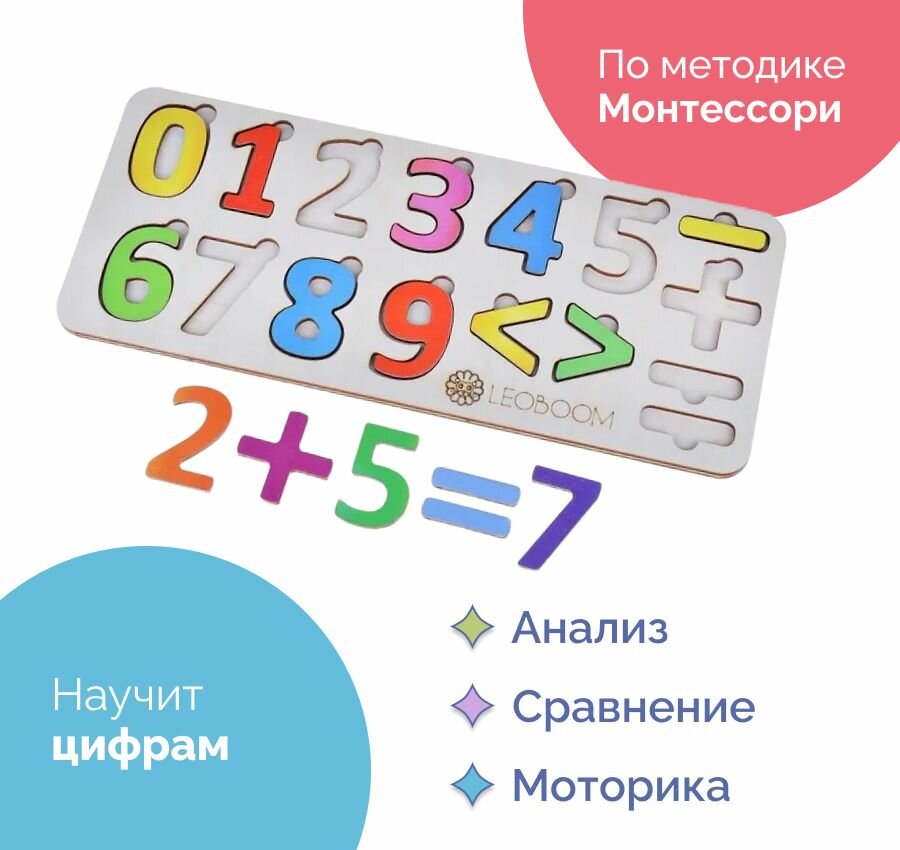 Сортер деревянный с вкладышами для малышей/Деревянная рамка - вкладыш "Цифры" /развивающие игры для детей