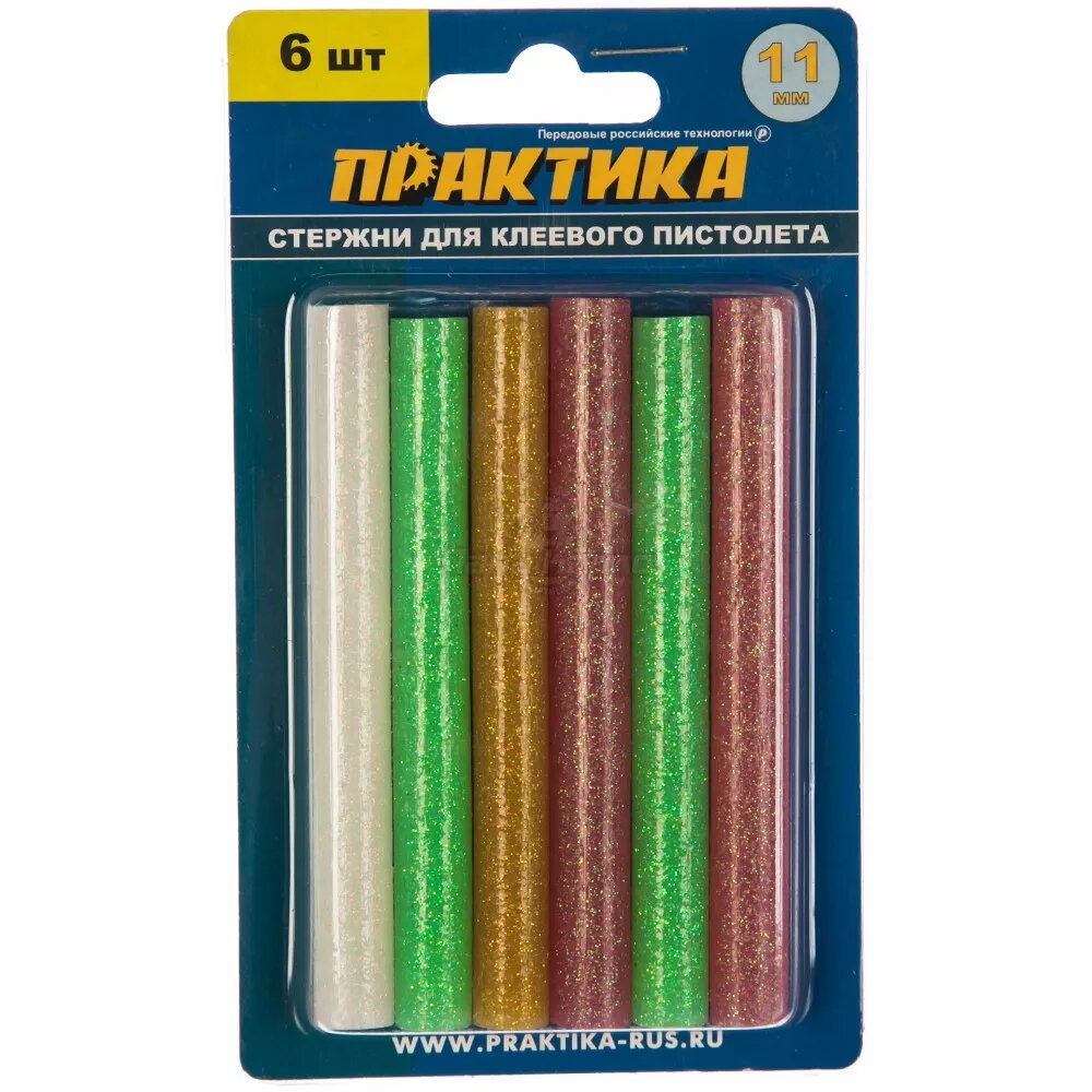Цветные клеевые стержни с блёстками 100 мм 6 шт. Практика 790-229