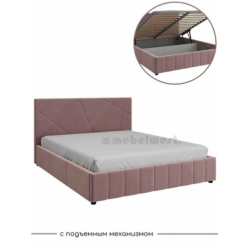 Кровать Нельсон Абстракция 160х200 (с ортопедическим основанием) Вариант 7 Пыльная Роза с подъемным механизмом
